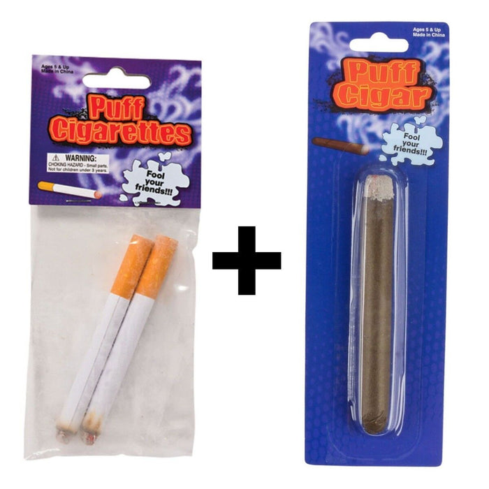 1 CIGARE + 1 JOKE PUFF CIGARETTE 2pk - Fake Smoke Magic Trick Gag Prop COMBO