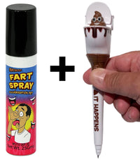 Fart Spray Can + Toilet Bowl Poop Turd Pen - Funny GaG Joke Prank Stink Set