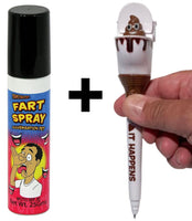 Lata de aerosol para pedos + bolígrafo para caca de inodoro, juego divertido de broma y olor