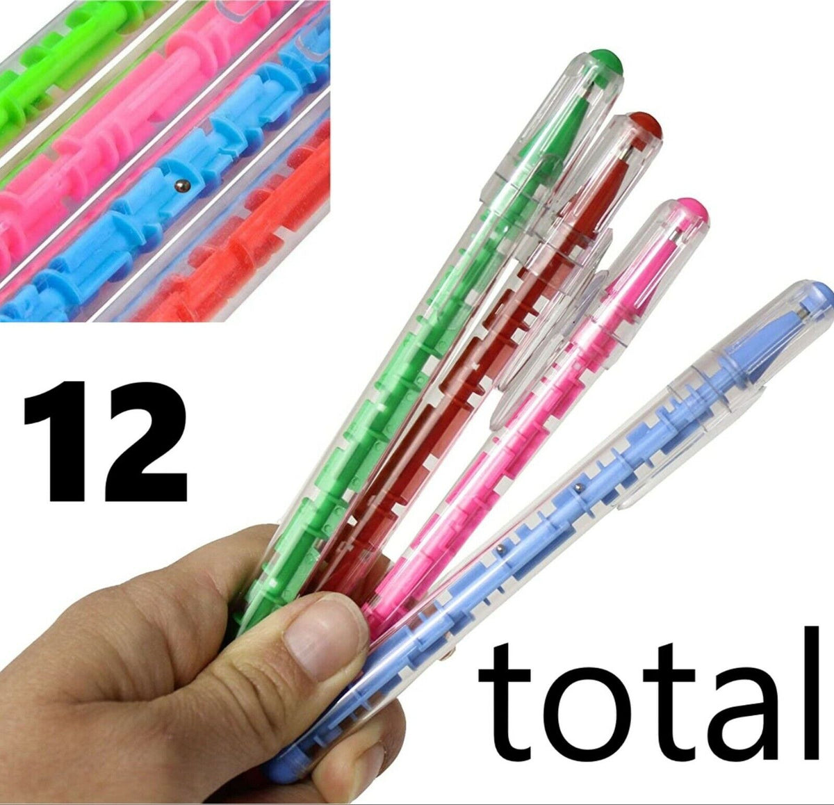 12 Maze Puzzle Pens - Built-in Ball Novelty Fun Fidget Game Child Kid Toy (1 dz)