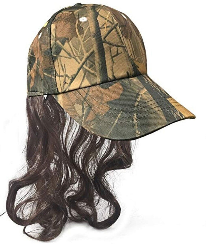 Camo Redneck Mullet Hat with Hair - Men's Hillbilly Halloween Costume Prop Wig