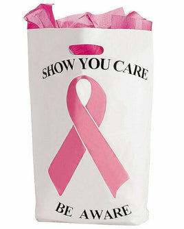 10 Pink Ribbon Breast Cancer Awareness Plastic Bags - with handles