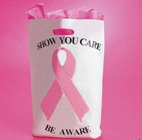 10 Pink Ribbon Breast Cancer Awareness Plastic Bags - with handles