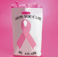 10 bolsas de plástico de concientización sobre el cáncer de mama con lazo rosa, con asas