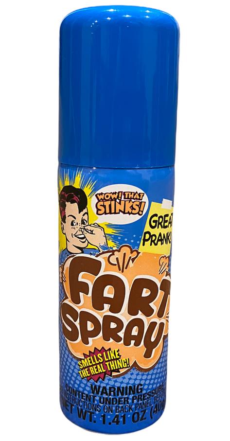 A combo set of two high-quality novelty "Fart Spray" cans with blue caps and colorful labels, marketed as a hilarious prank gift, claiming to "smell like the real thing.