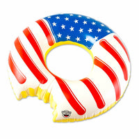 Americana Frosted Donut Pool Float - Inflatable USA Flag Blow Up Swimming Tube