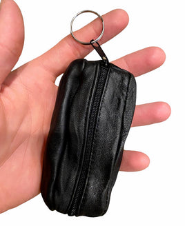 12   Black Faux Leather 2-Pocket Zippered Key Chain Coin Money Bag Purse Pouch