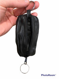 12   Black Faux Leather 2-Pocket Zippered Key Chain Coin Money Bag Purse Pouch