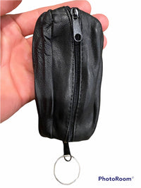 12   Black Faux Leather 2-Pocket Zippered Key Chain Coin Money Bag Purse Pouch