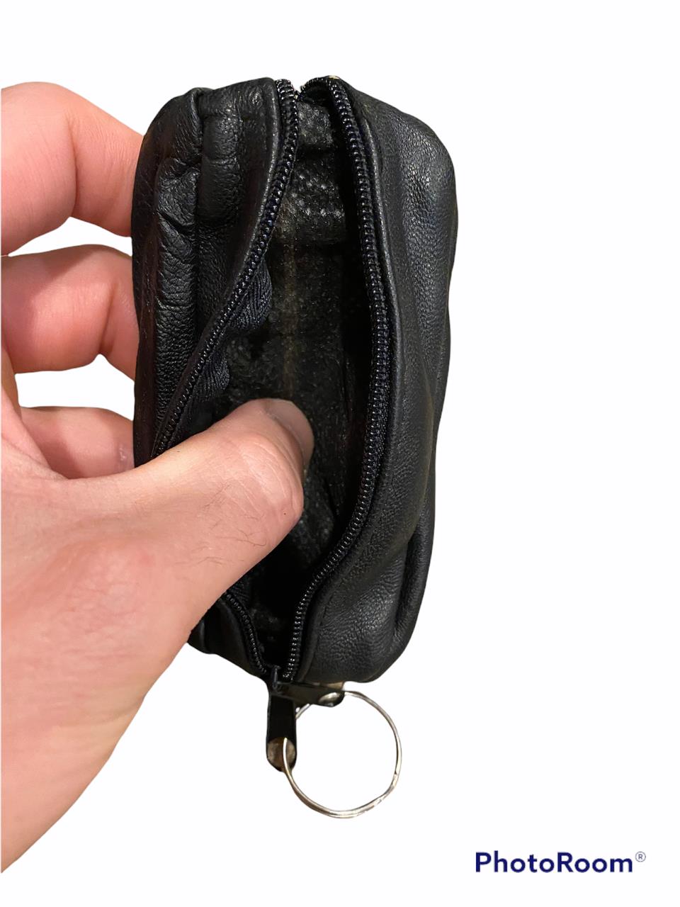 12   Black Faux Leather 2-Pocket Zippered Key Chain Coin Money Bag Purse Pouch