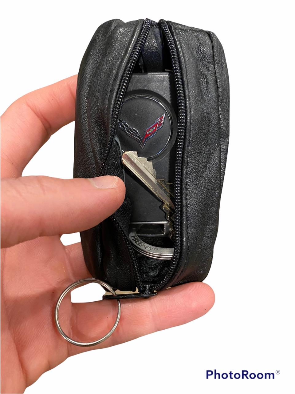 12   Black Faux Leather 2-Pocket Zippered Key Chain Coin Money Bag Purse Pouch