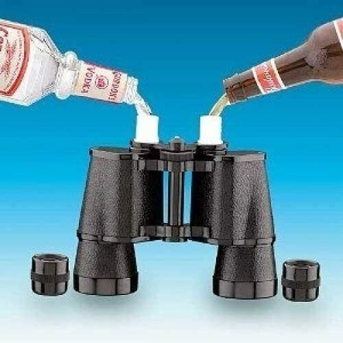 Binocular Drink Flask - Two Sided Holds 16 oz of Alcohol Booze - with Funnel