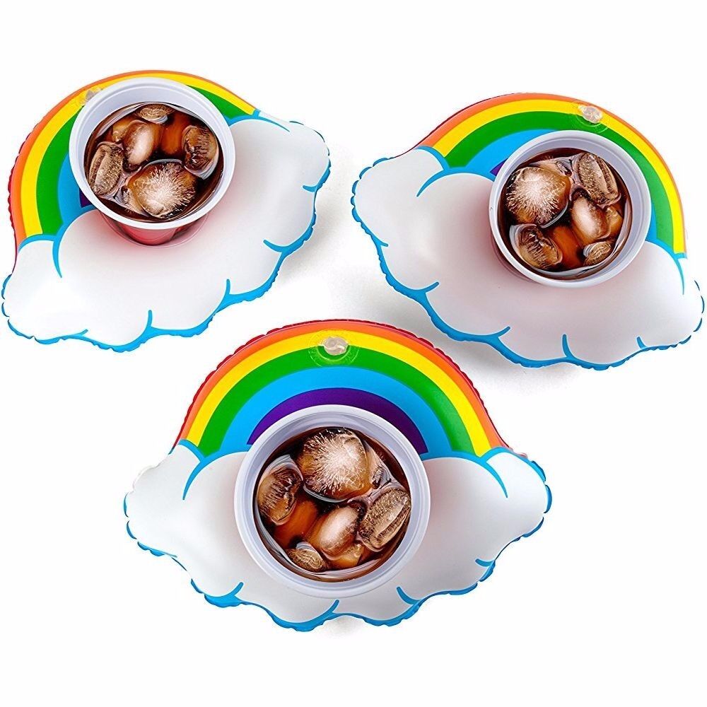 Paquete de 3 botes de bebidas HAPPY RAINBOW, vaso inflable, flotador de piscina para bebidas, Orgullo Gay LGBT