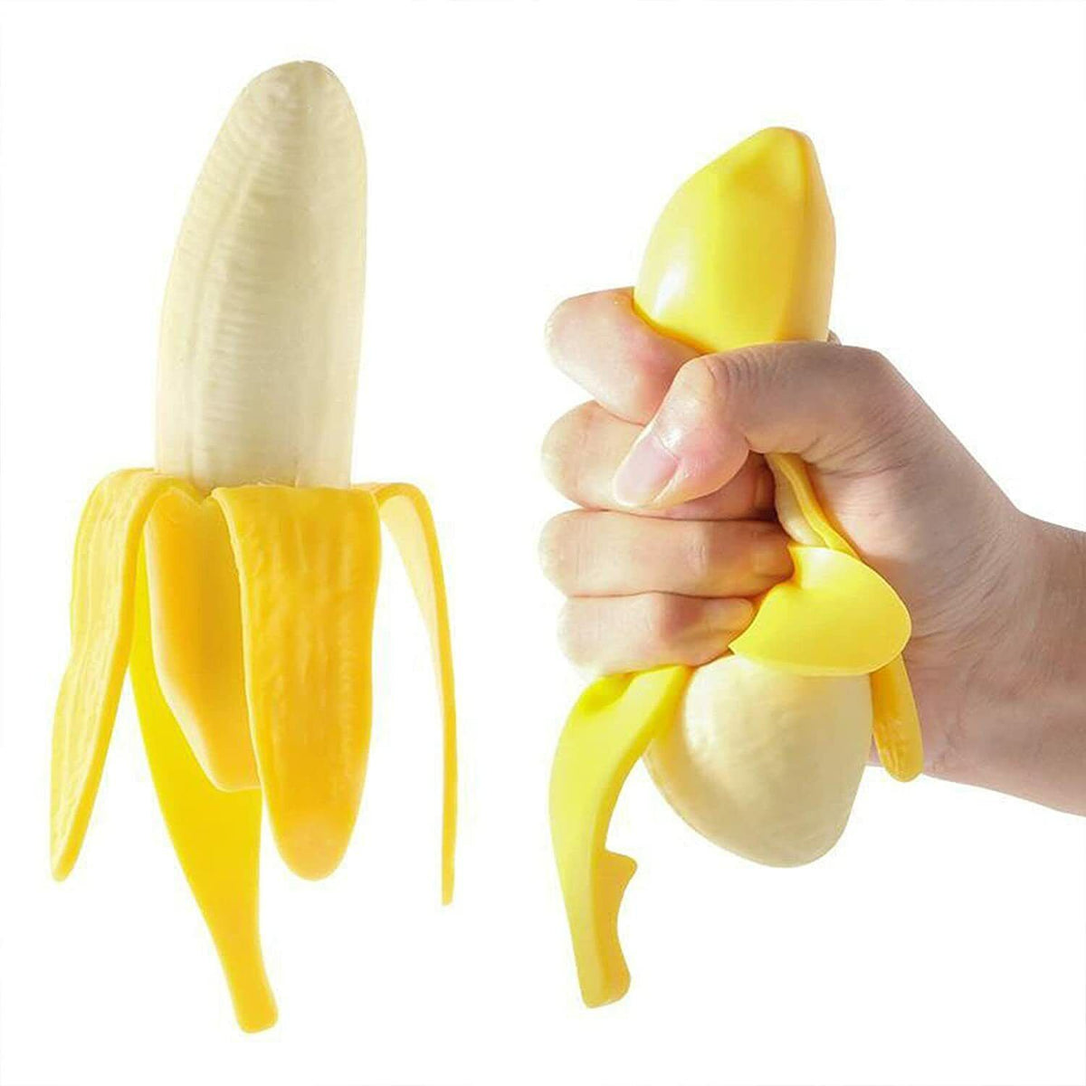 CASE OF 12 Banana Squishy Soft Stress Relief Squeeze Fruit Gag Joke Novelty Toy