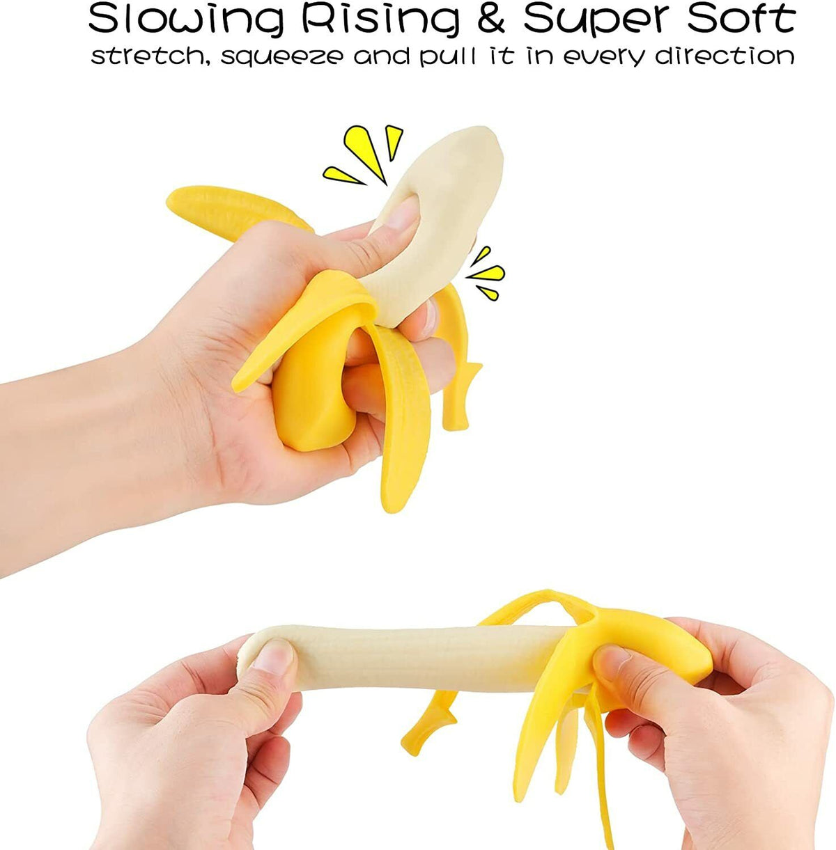 CASE OF 12 Banana Squishy Soft Stress Relief Squeeze Fruit Gag Joke Novelty Toy