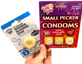 Small Pecker Condoms & Mini Willy Weener Cleaner Soap - Adult Gag Joke Gift Set
