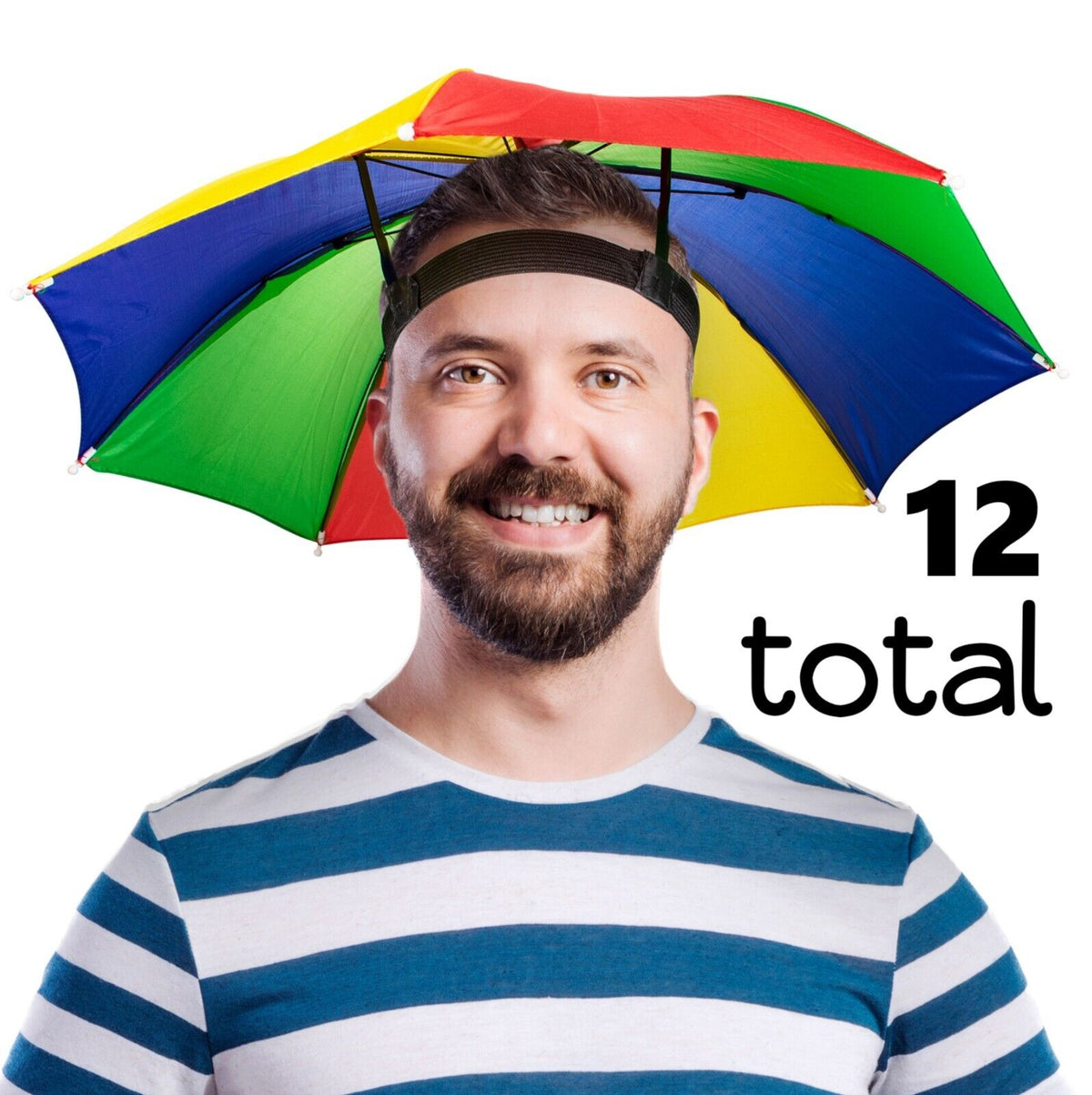 12 SOMBREROS PARA PARAGUAS - Gorro con banda para la cabeza Lluvia Parasol Deportes Playa - Niños a adultos