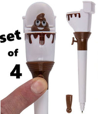 4 POOP IT HAPPENS PENS Toilet Seat Pop Up Crap Emoji Office Gift Prank Poo GaG