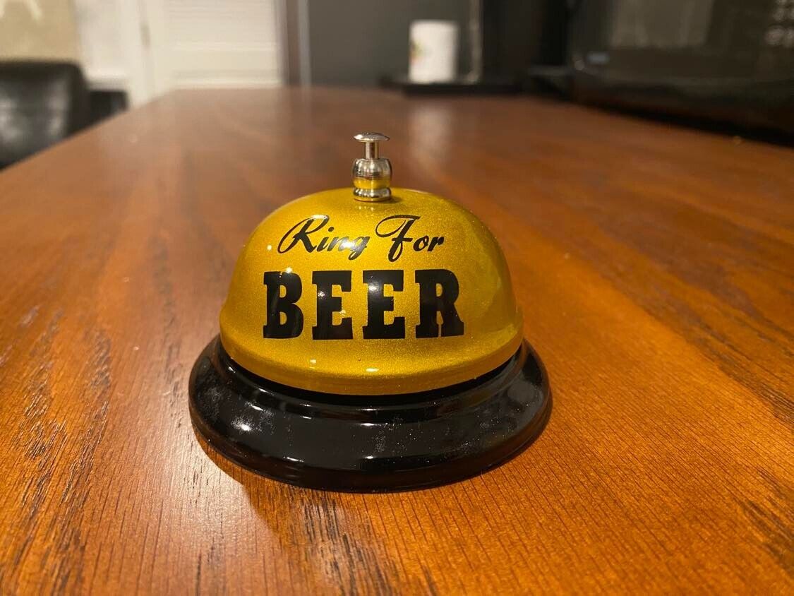 The Golden " Ring for BEER " Desk Bell - Gag Joke Bar Pub Office Kitchen Room