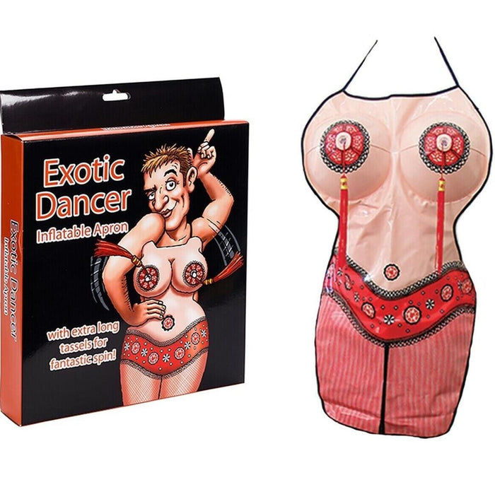 Exotic Dancer Inflatable Boobs Kitchen Costume Apron - Blow Up Boobies & Tassels