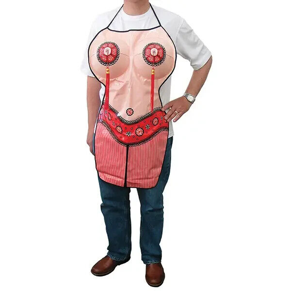 Exotic Dancer Inflatable Boobs Kitchen Costume Apron - Blow Up Boobies & Tassels