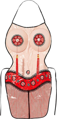 Exotic Dancer Inflatable Boobs Kitchen Costume Apron - Blow Up Boobies & Tassels