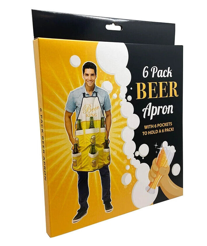 The Beer Apron King Apron - ¡Tiene capacidad para 6 cervezas! Divertido regalo novedoso de la cueva del hombre de verano para barbacoa