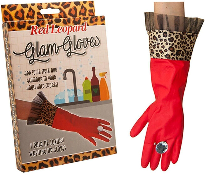 LÉOPARD ROUGE Luxe Diamant Glam Gants En Latex Ménage Lavage Nettoyage Cuisine