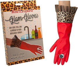 RED LEOPARD Luxury Diamond Glam Latex Gloves Household Washing Cleaning Kitchen