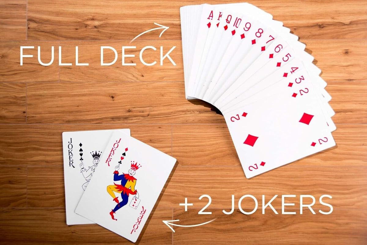 CARTES À JOUER DE TAILLE MASSIVE JUMBO - DECK COMPLET avec Jokers - Cartes de nouveauté amusantes