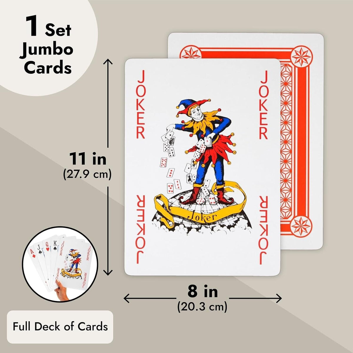 CARTES À JOUER DE TAILLE MASSIVE JUMBO - DECK COMPLET avec Jokers - Cartes de nouveauté amusantes