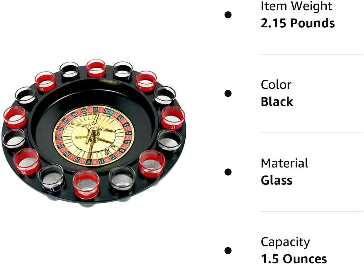 Jeu de roulette à boire de casino - 16 verres à shot - Placez vos paris pour gagner !