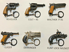 6 Vintage Die-Cast Metal Cap Gun Pistol Key Chains - 80's die cast assortment