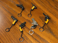 6 Vintage Die-Cast Metal Cap Gun Pistol Key Chains - 80's die cast assortment