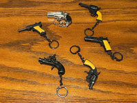 6 Vintage Die-Cast Metal Cap Gun Pistol Key Chains - 80's die cast assortment
