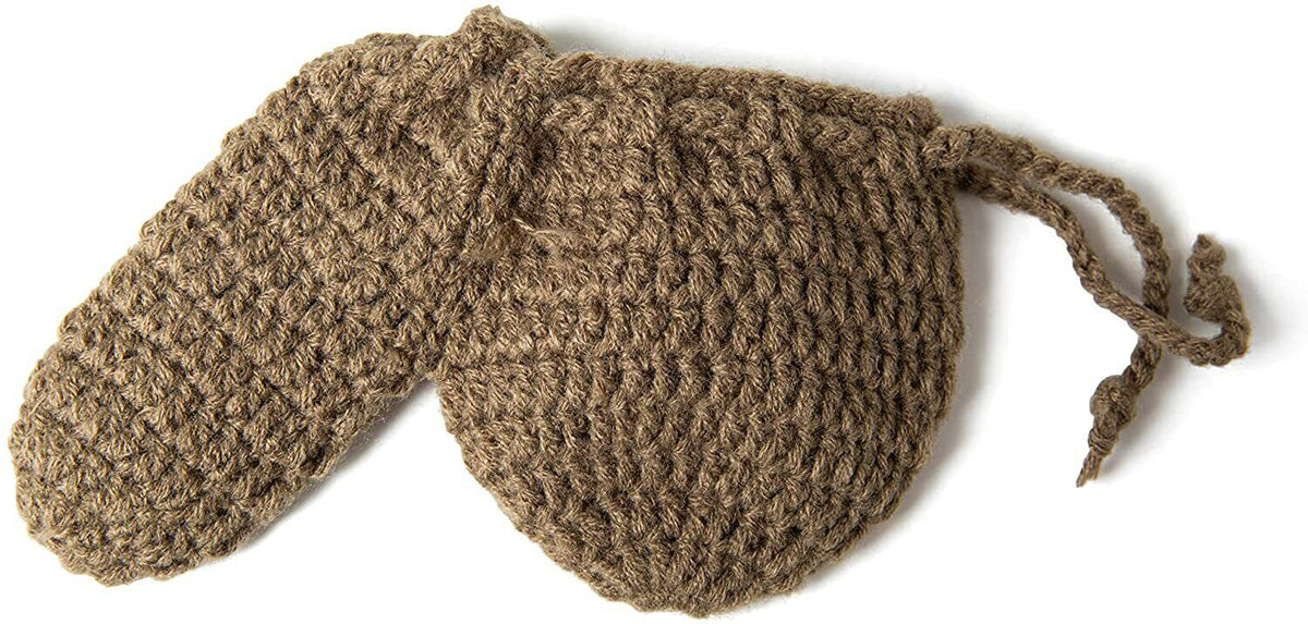 A handmade, crocheted item resembling a dual compartment cover with drawstrings, made from brown yarn, perfect as a gag gift. 

could be rewritten using the given product data as:

The ARMY MILITARY Willy Warmer Weiner Weener Knitted Sock is a handmade, dual compartment cover with drawstrings made from brown yarn — an ideal adult gag joke gift.