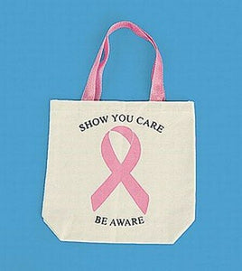 12 Pink Ribbon Breast Cancer Awareness Canvas Tote Bags ~ (1 dozen)
