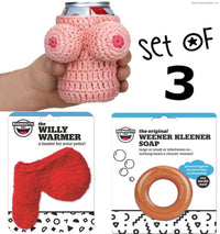 1 Willy Warmer + 1 Knitted Boobie + 1 Weener Cleaner Soap - Gag Prank COMBO SET