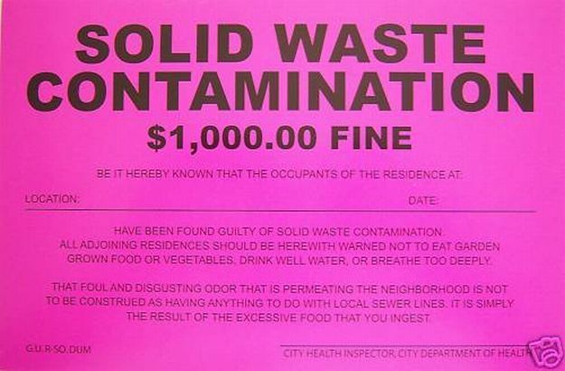 Humiliating Prank Sign - SOLID WASTE CONTAMINATION