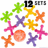 12 Sets Large Size Neon Color Jacks and Rubber Bounce Ball Classic Kids Children Games (1 dz)