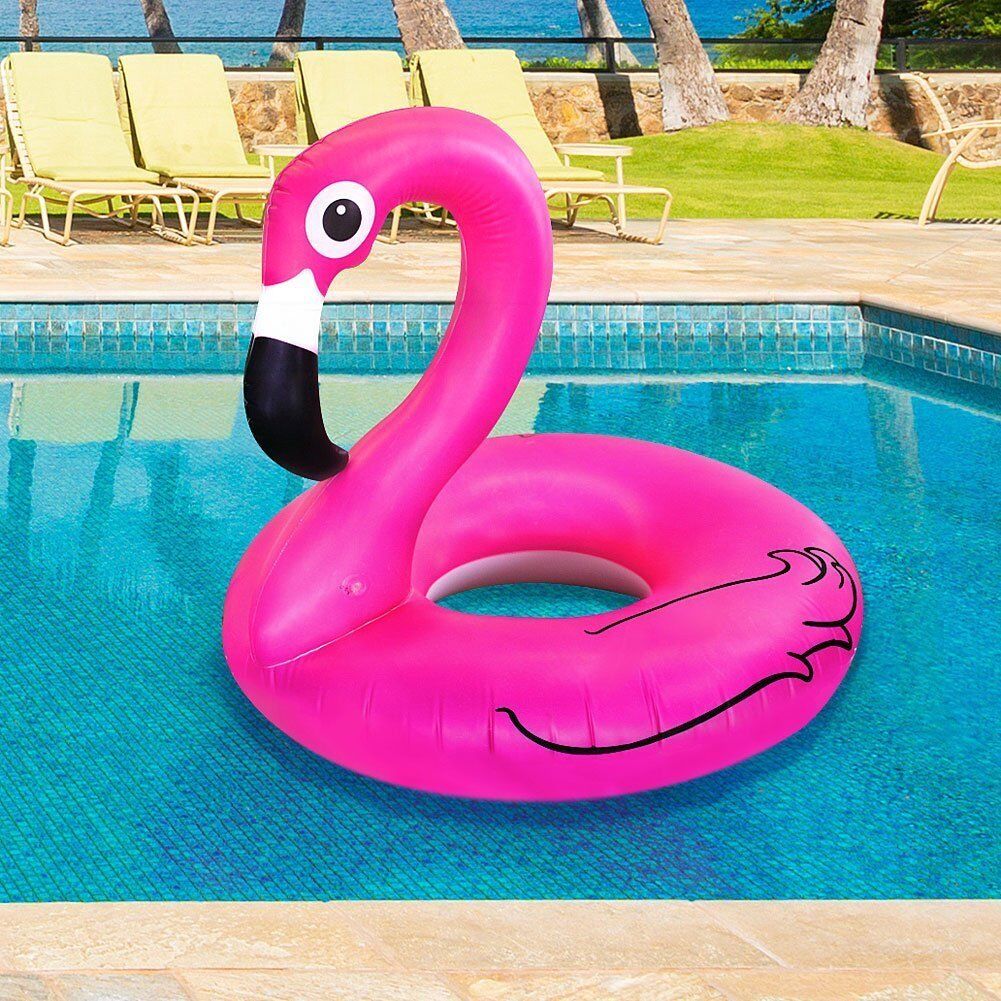 Flotador inflable gigante para piscina de flamenco rosa, balsa inflable de 4 pies de ancho, juguetes de boca grande