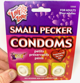 3pk SMALL PECKER WILLY CONDOMS - Mini Tiny GaG Prank Joke Funny Gift Hen Party