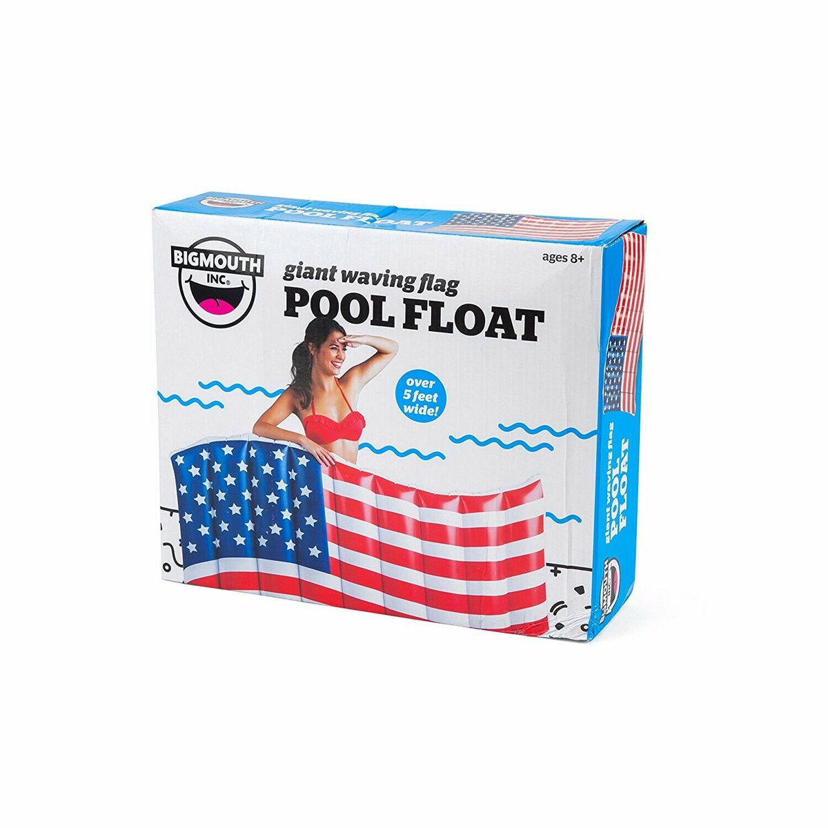 BigMouth Inc - Balsa flotante inflable para piscina con bandera estadounidense ondeante de EE. UU. De 5 pies