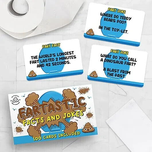 100 Fartastic Facts & Jokes Trivia Playing Cards - Fart Poop Turd Gag Toy Game