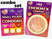 3pk SMALL PECKER WILLY CONDOMS + 1 ENORMEX HUGE - GaG Prank Joke Novelty Gift