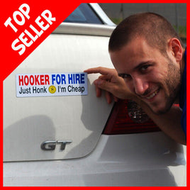 Hooker for Hire  "Just Honk"  bumper car magnet ~ gag prank joke