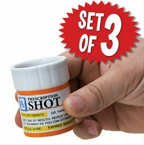 Prescription Shot Glass 3-pk Set - Game Room Bar Set - GaG Funny Joke Gift