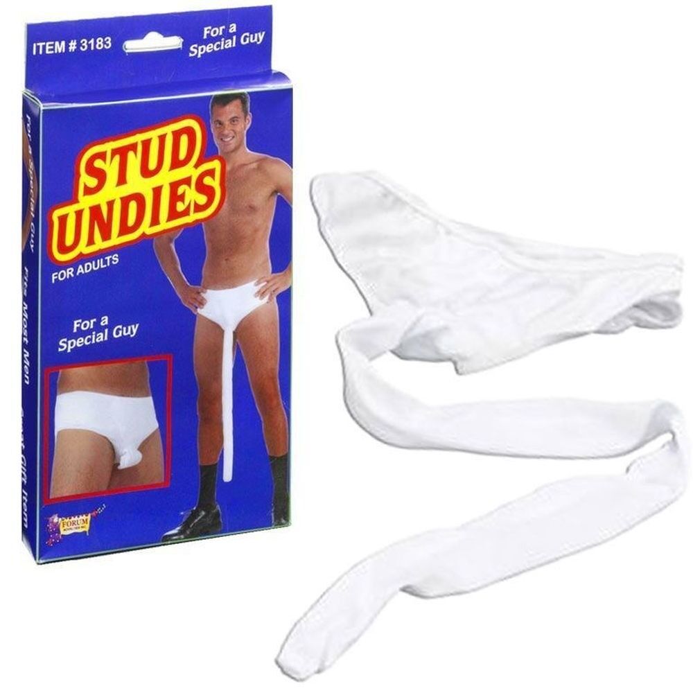 STUD UNDIES UNDERWEAR Slip blanc suspendu Long Men Bachelorette - Adult GaG Joke