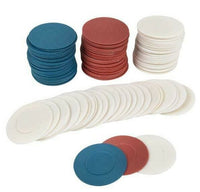 100 Plastic Poker Chips - Red White Blue - Card Playing Casino Game Chips