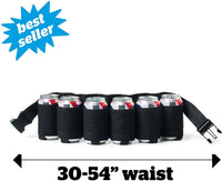 Introducing the Redneck 6 Pack Beer & Soda Can Holster Belt - BLACK: Perfect for your favorite brews, this adjustable beer belt fits waists from 30-54” and features six can holders. With its "best seller" text in a blue starburst, it's an ideal gift for your husband.